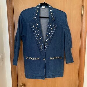 ✨ Vintage 80s Glam Embellished Denim Blazer M/L ✨